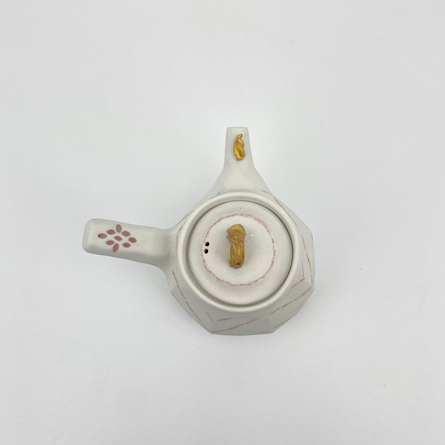 小さな色絵線紋金彩急須